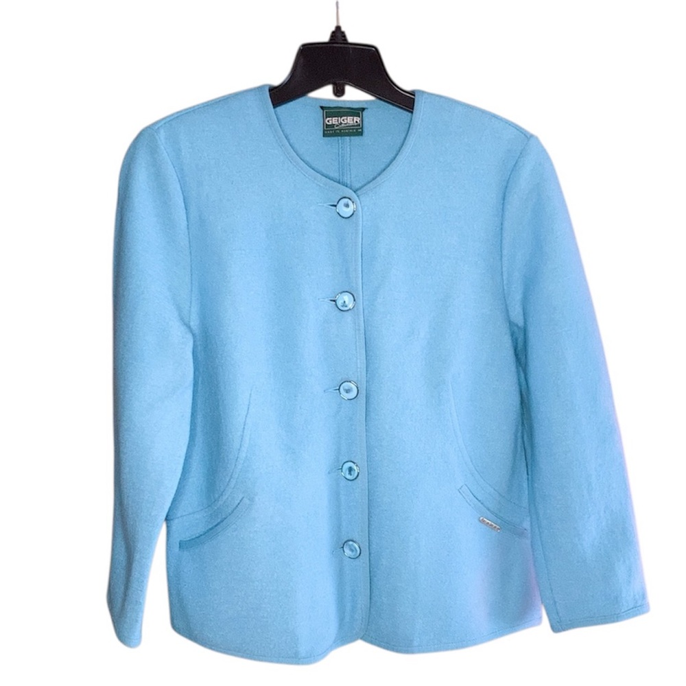 Vintage Geiger Austria Pure Wool Cardigan Jacket in Sky Blue